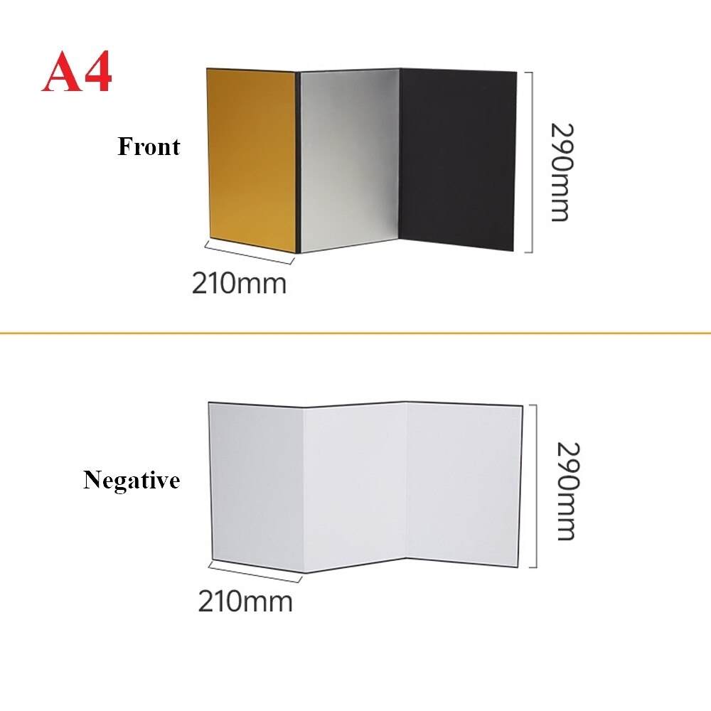 A3/A4 Photography Cardboard Foldable Reflector Black Gold Silver White Absorb Light Thick Reflective Paper for Still Life Shoot: A4 Black Gold Silver