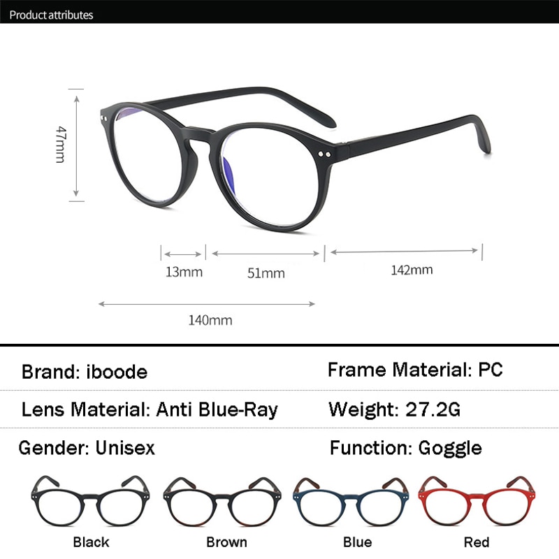 Iboode Anti Blue Ray Leesbril Vrouwen Retro Antifatigue Lezen Computer Eyewear Mannen Met Zak + 1.0 1.5 2.0 2.5 3.0 3.5 4.0