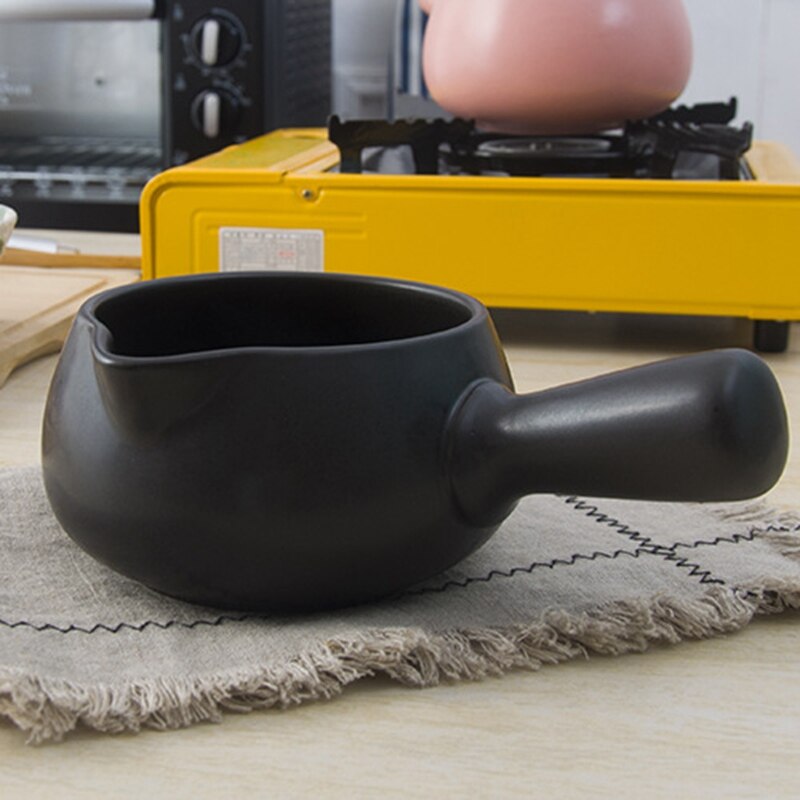 Keramische Servies Koffie Potten Baby Voedingssupplement Emaille Enkel Handvat Koken Melk Pot Pasta Rijst Noodle Siroop Steelpan: 0.8L Black
