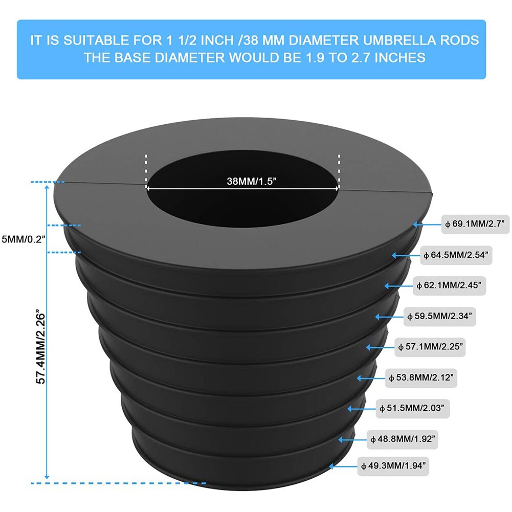 Paraguas de mesa cuña cónica anillo Plug se adapta a Poste de sombrilla diámetro 38mm para terraza Mesa agujero apertura o Parasol Base Stand
