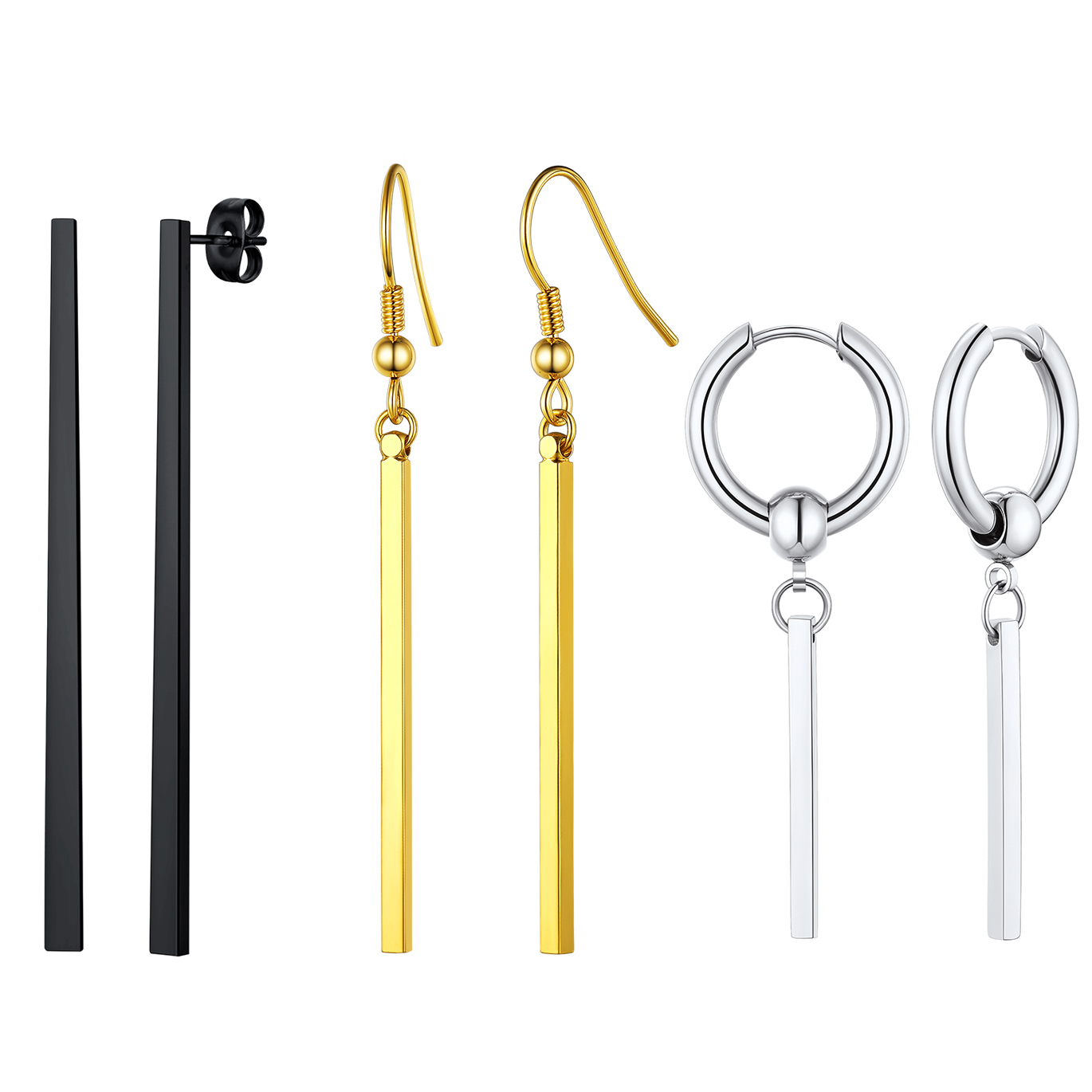 U7 Vertical Bar Earrings for Man Women Hypoallergenic Piercing Hook Hoop Bar Stripe Dangle Earring Daily Stylish Jewelry