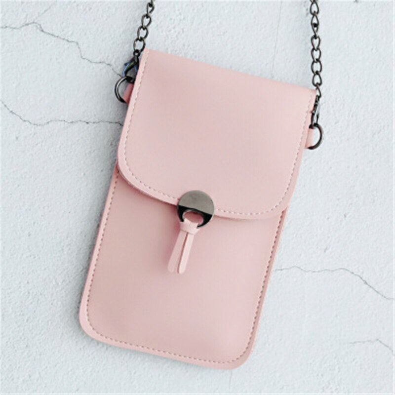 Transparante Touch Screen Mobiele Telefoon Purse Smartphone Portemonnee Retro Eenvoudige Mobiele Telefoon Tas Mini Schoudertas Kleine Flap Bag: Roze