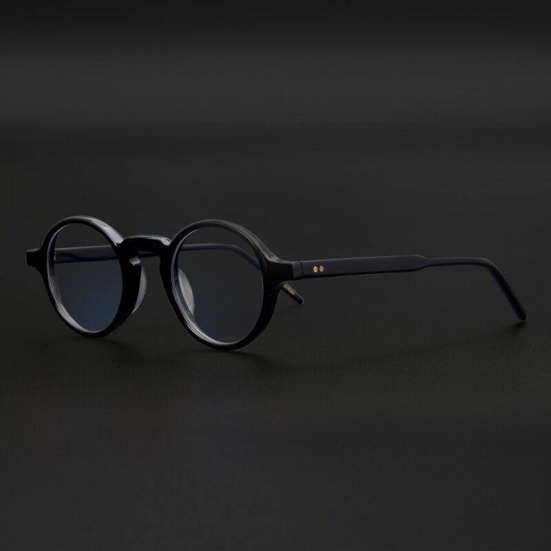Hecho a mano Vintage redondo acetato de gafas graduadas con montura para hombres y mujeres círculo Retro gafas miopía gafas óptica: Black