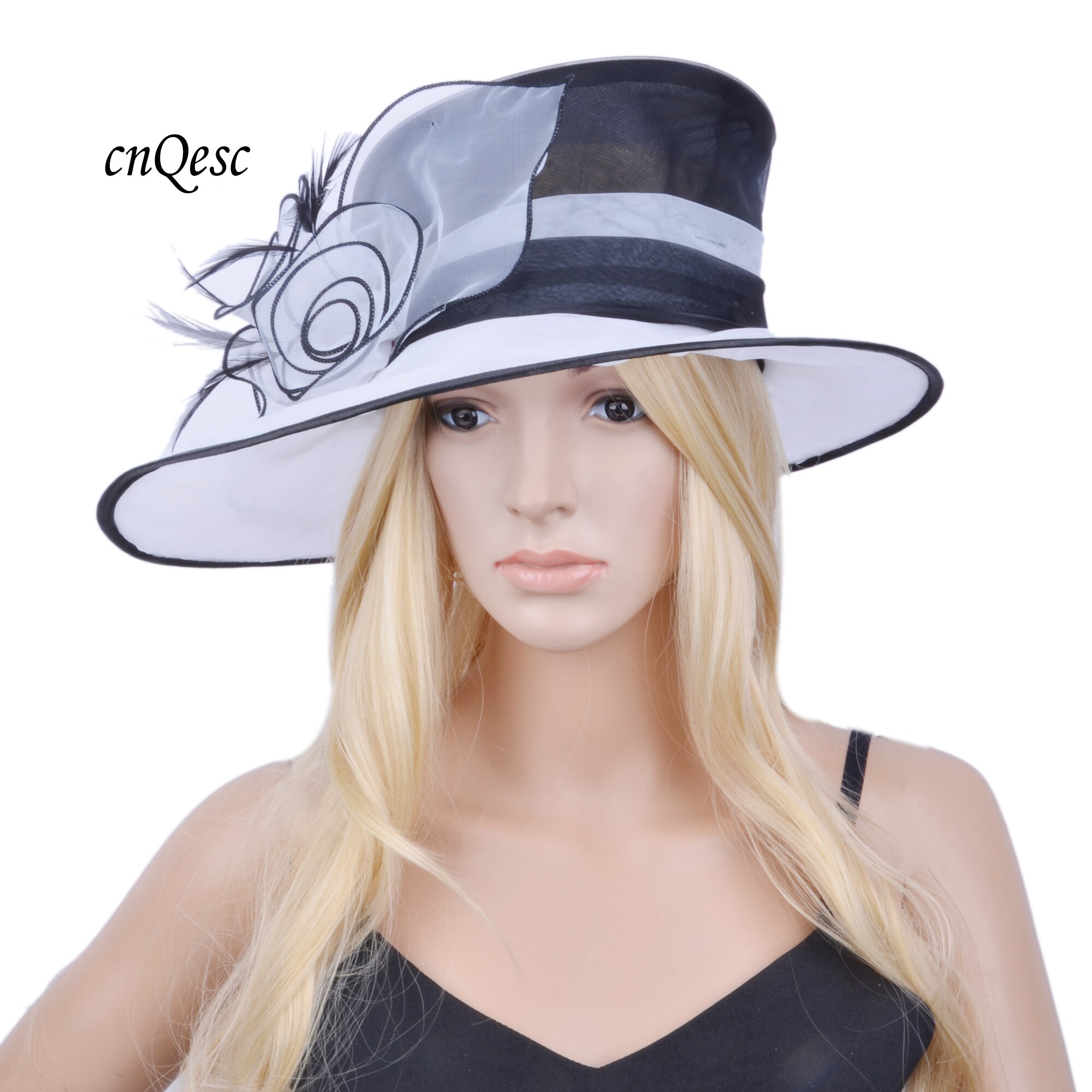 White black organza hat formal dress hat for Church Kentucky derby.