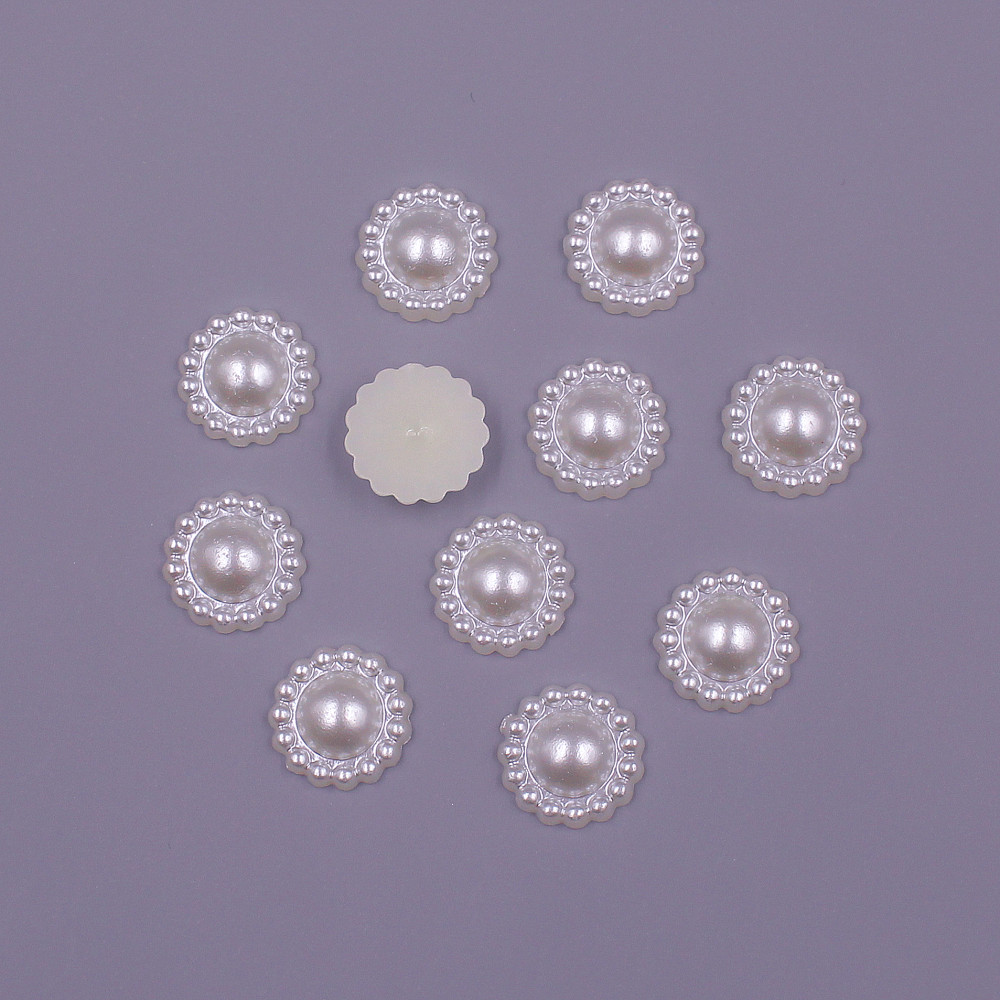 11mm 100 . løse perler i form av blomster, imitasjon av abs-perler, halvrunde perler, flatback, diy-smykker, utklippsbokdekorasjon