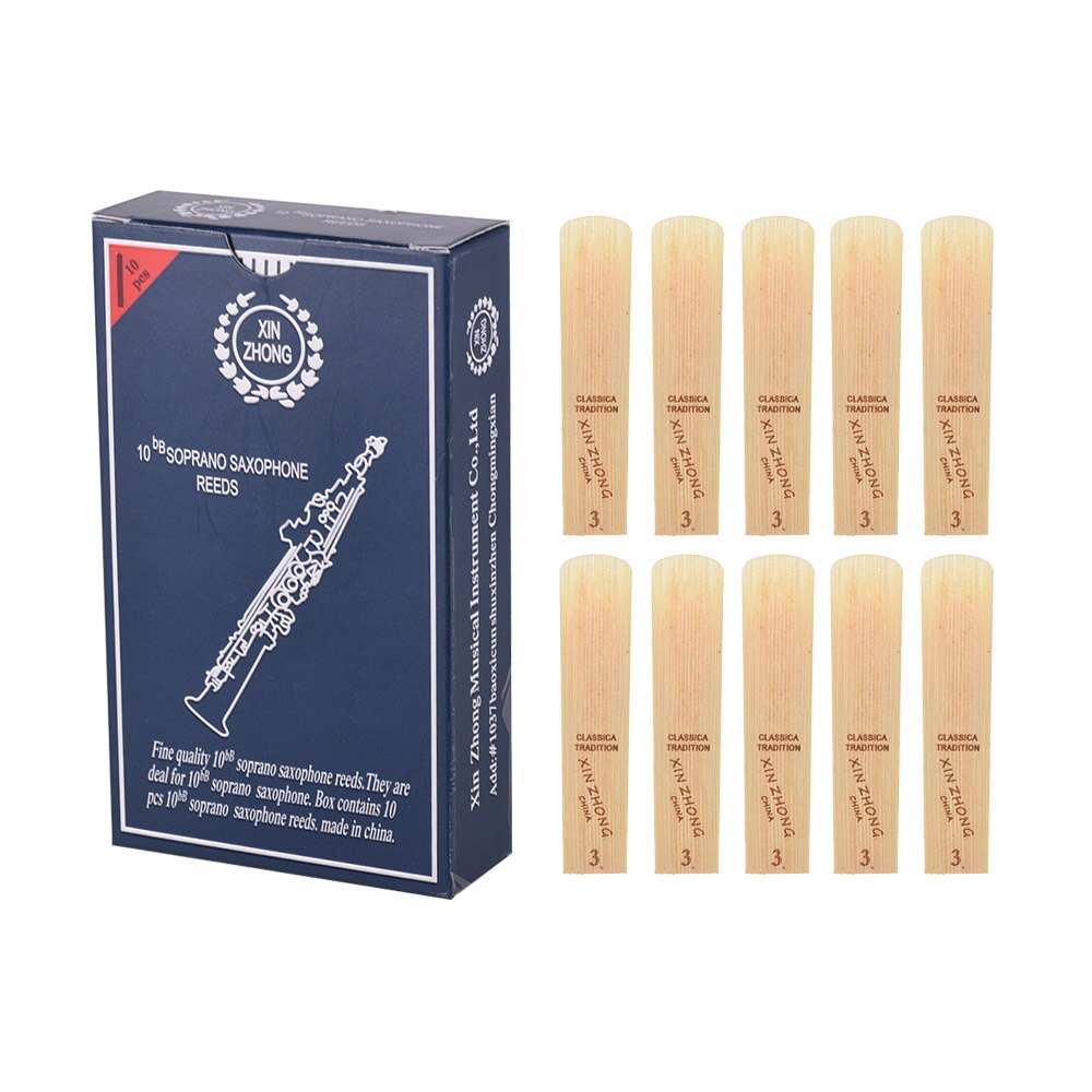 10pcs/ Box Saxophone Reeds Normal Level Bb Soprano Saxophone Sax Reeds Strength 2.0/ 2.5/ 3.0 Woodwind Instrument Parts: Strength 3.0