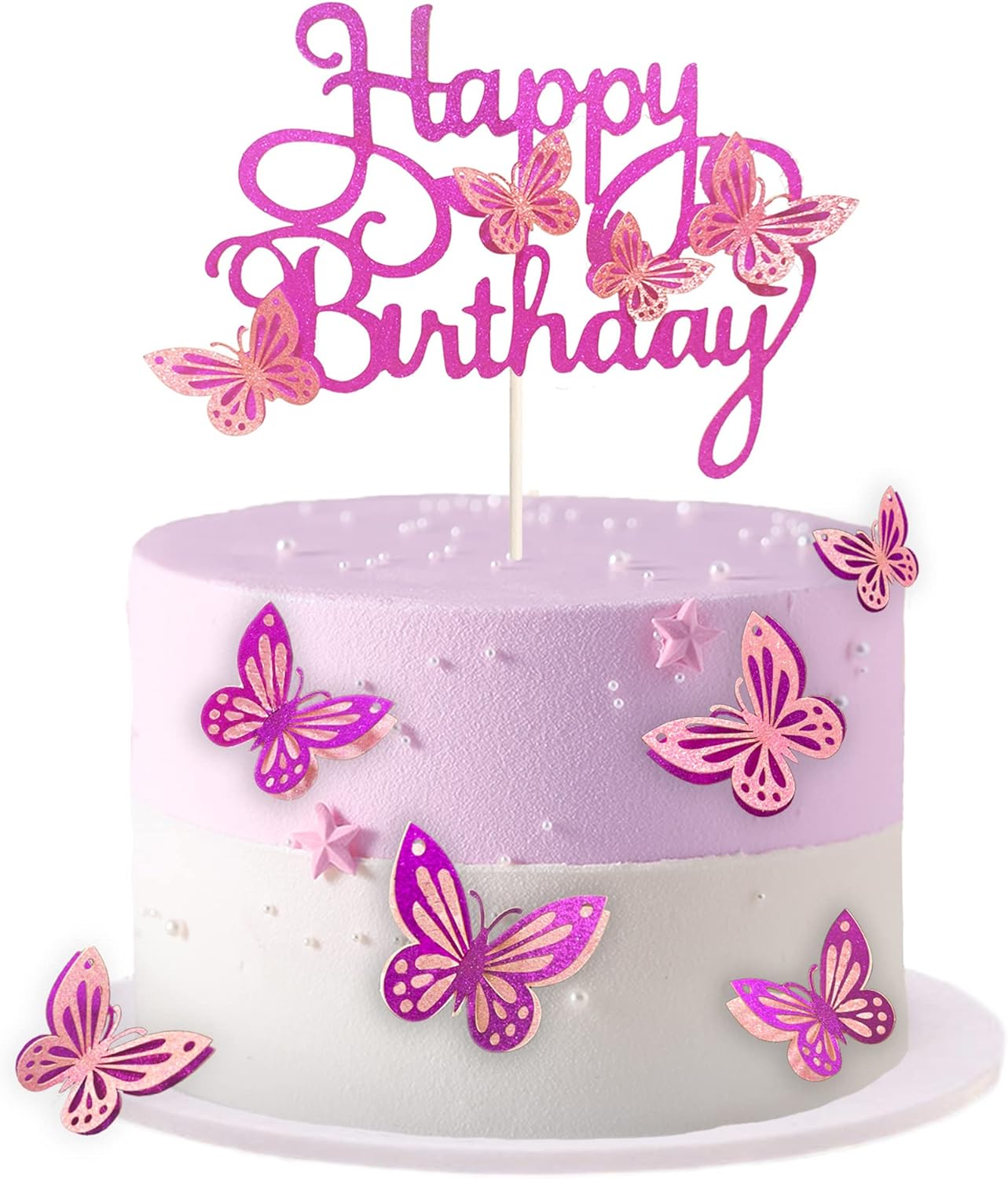13 Uds. De adornos para tarta de mariposa 3D de color rosa intenso, adorno para magdalenas para niñas y mujeres, adorno para tarta de feliz cumpleaños, decoración para tarta de cumpleaños: Borgoña