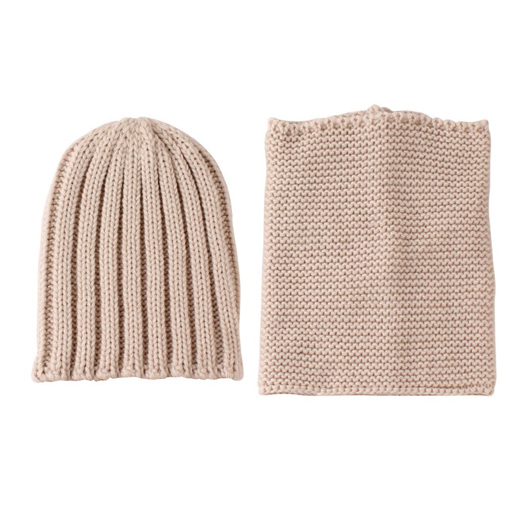 Conjunto de gorro y bufanda para bebé, otoño e invierno, de lana tejida, liso, para niño y niña, gorro y redecilla para niña, gorro para niño de 0-3 años: Beige