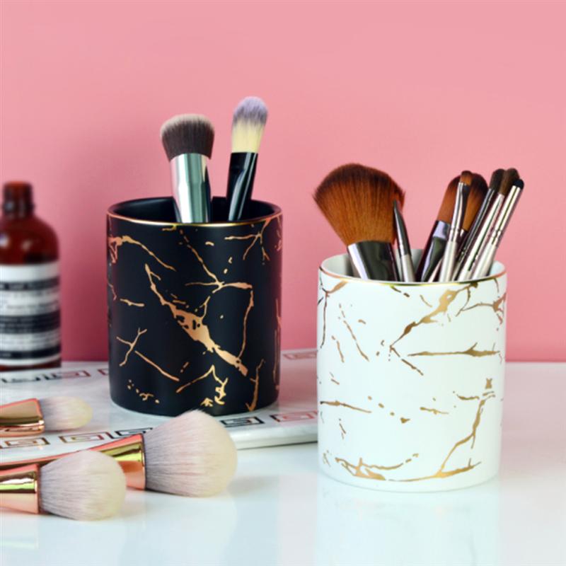 Nordic Stijl Marmeren Makeup Brush Holder Pennenhouder Desk Organizer Keramische Pot Opslagtank Decoratie Voor Kantoor Tafel Bureau