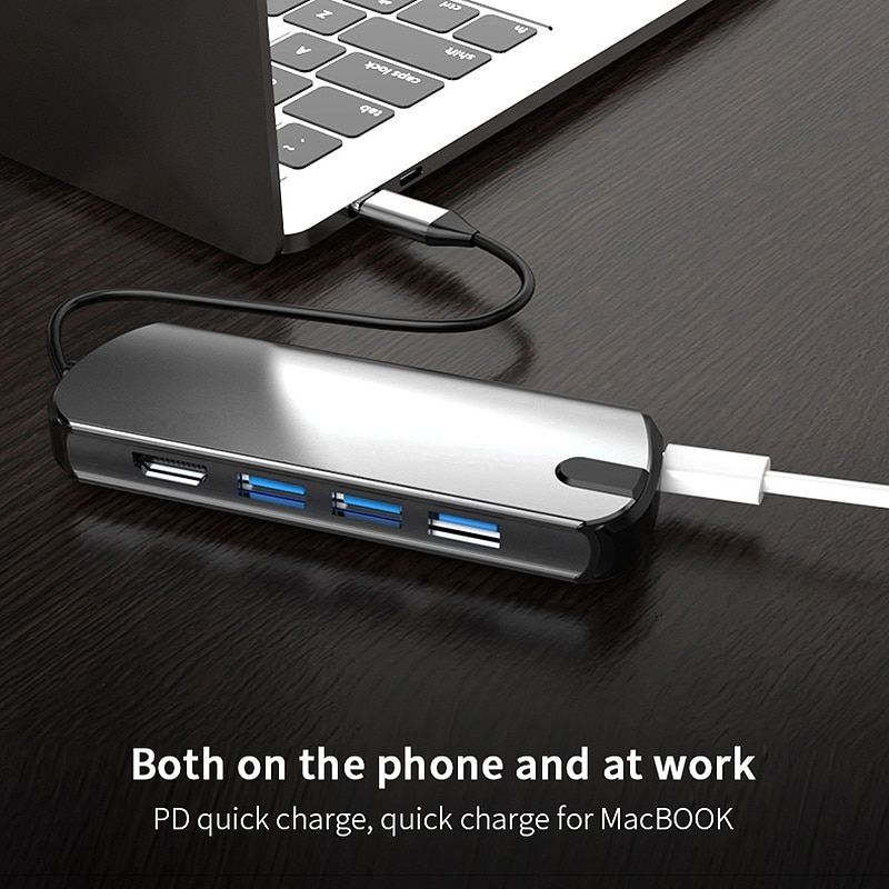 5-In-1 Usb Hub Naar Type C Data Hub Met 5-Port Usb 3.0 Hdmi Reader USB-C Pd Opladen 4K Display Voor Mac Boeken Notebooks Telefoon
