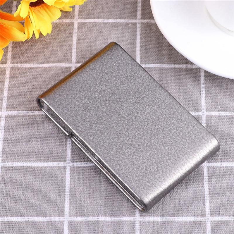 Business Card Holder - Metal PU Leather Case - Unisex Name Visit Card Organizer Box
