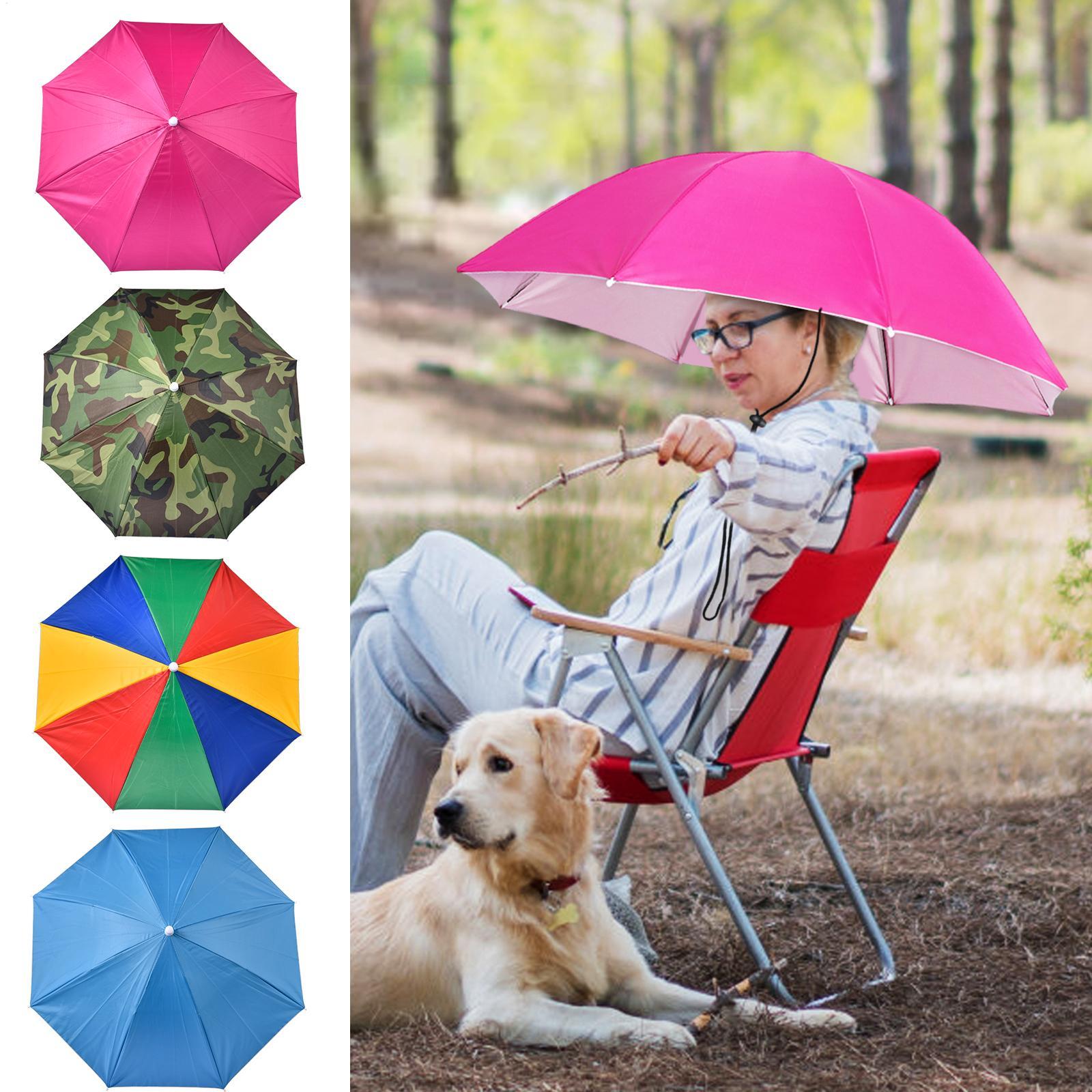 Handsfree UV-beschermende parapluhoed, elastische compacte hoofdbedekking, UV- en regenbescherming, op het hoofd te dragen paraplu voor vissen, golfen