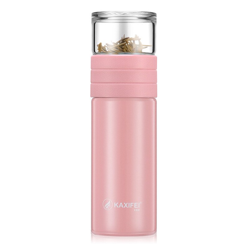 Glazen thee thermoskan vacuümbeker thermosflessen theemok beker thermos temperatuurweergave glazen fles thee-ei thermische beker mok: Roze -400ml