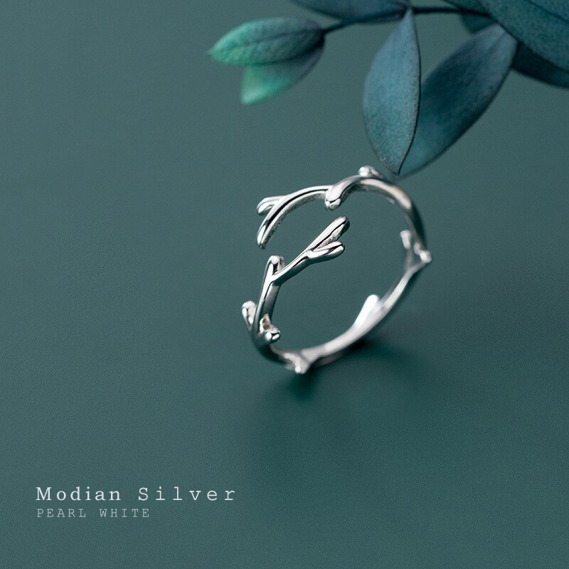 Modian classique irrégulière Branches anneau pour femmes réel 925 en argent Sterling réglable taille libre plante anneau Fine bijoux