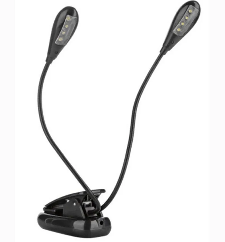 Dubbelpolige tafelleeslamp Mini LED-leeslamp met dubbele flexibele clip-on arm Oogbescherming Bureaulamp met 8 LED