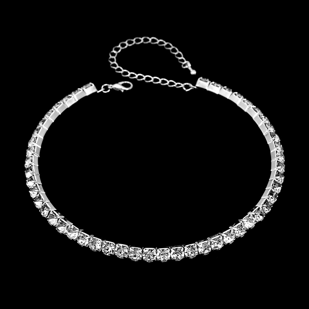 TREAZY Women Diamante Rhinestone Choker Necklace Silver Color Wedding Bridal Party Crystal Collar Choker Chain Necklace Jewelry: 0329N01