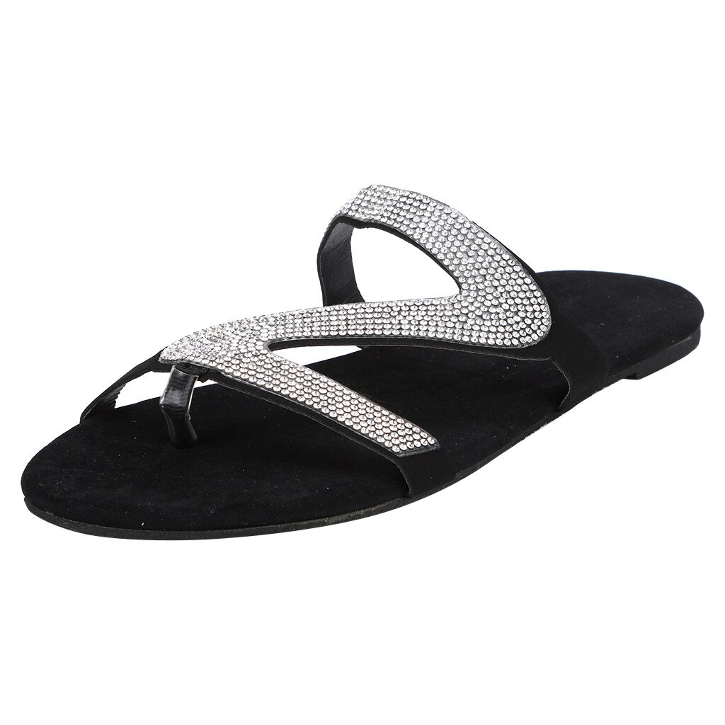 Vrouwen Solid Crystal Slip Op Flats Casual Romeinse Slippers Plus-Size Platte Slippers Outdoor Sandalen Anti-Slip sandalen