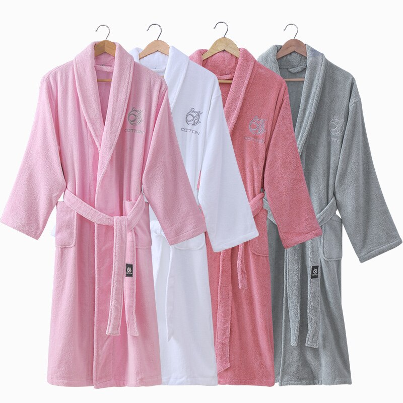 Mænd morgenkåbe vinter bomuld badekåbe tyk lange bløde morgenkåber hjemmetøj sovekåbe til mænd plus size xxl kimono morgenkåbe efterår hvid pink