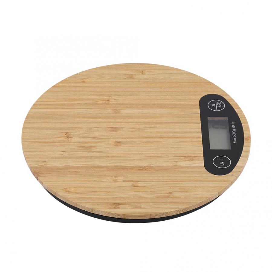 5kg/ 1g Round Bamboo LED Display Electric Kitchen Weighing Scale Cooking Food digital kitchen scale
