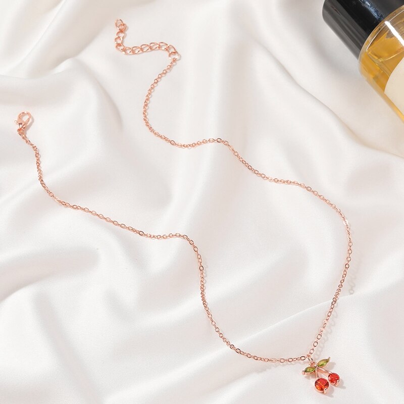 Sweet Little Cherry Ketting Kristallen Zirkoon Fruit Cherry Ketting Voor Vrouwen Sieraden Sleutelbeen Kettingen Hangers Choker Colar