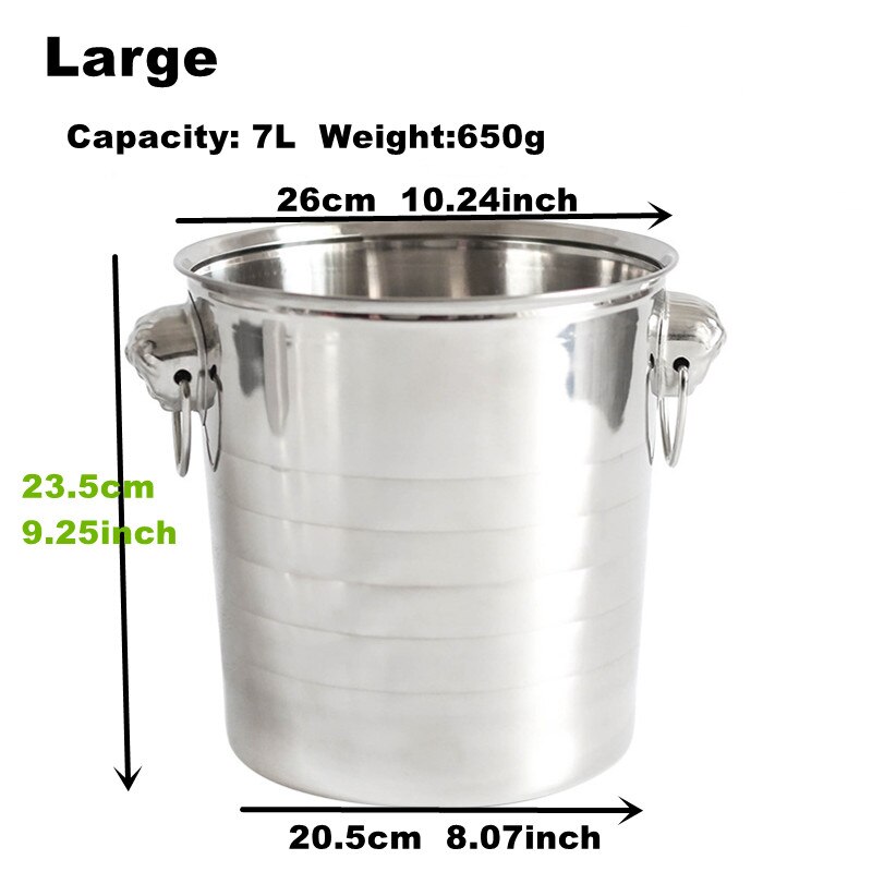 Stainless Steel Wine Chiller Bucket Champagne Bottle Cooler Ice Basket: L