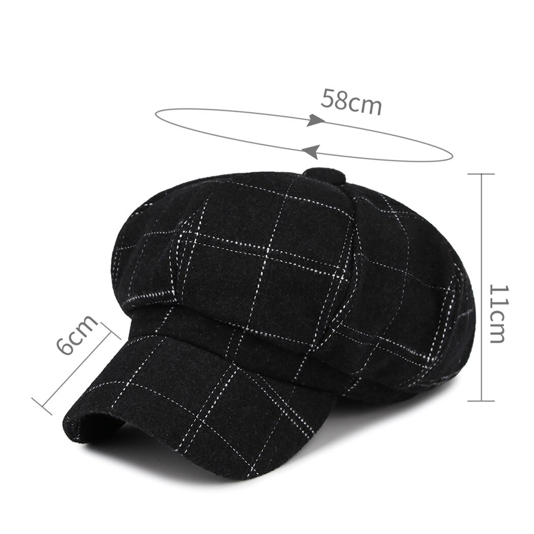 Sombrero Octagonal de tela escocesa para mujer gorra de béisbol de Vintage de invierno sombreros de ala de algodón Casual Boina otoño para mujer tapas