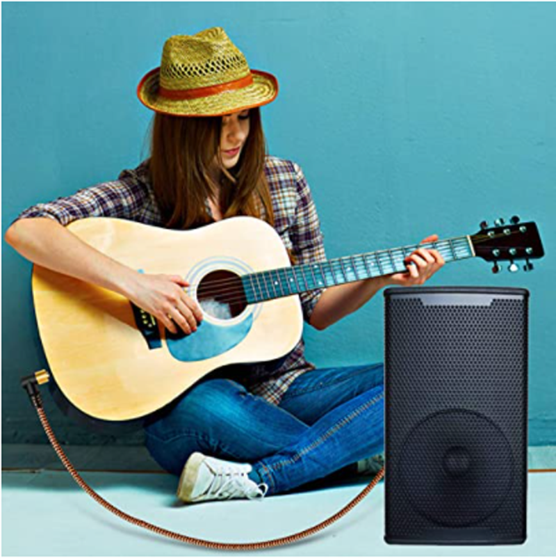 Cable de instrumento TRS de 1/4 pulgadas, Cable de interconexión de Audio estéreo con conector macho de ángulo recto de 6,35mm, Compatible con graves, teclado, mezclador, amplificador