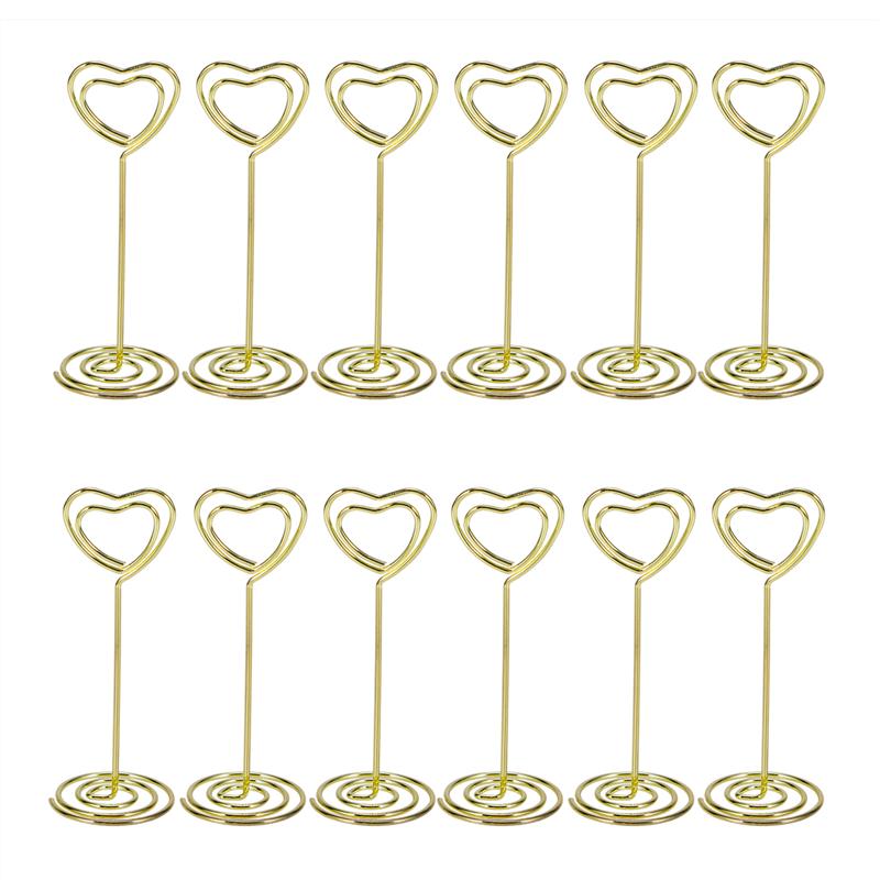 12 Pcs Hart Vorm Plaats Kaarthouders Photo Holder Stands Tafel Nummer Houders Papier Clips Voor Bruiloft Evenement Partij Decoratie: Golden