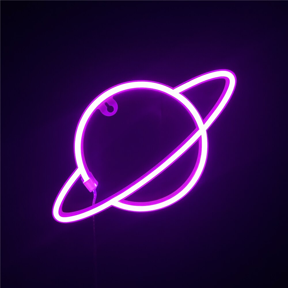 Planet Neon Sign Led Neon Wall Signs Pink Neon Lights Hanging Neon Light for Bedroom Kids Room Bar Hotel Shop Office Party