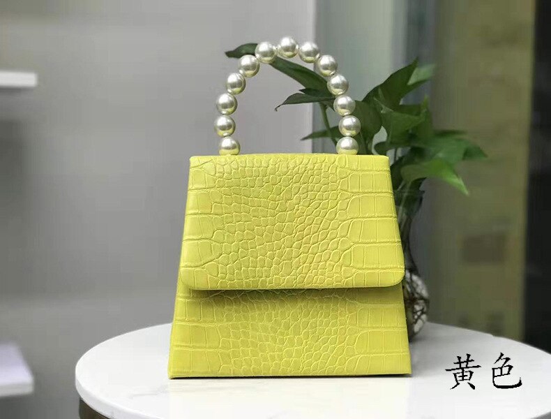 Cross border women's bag autumn and winter Pearl handbag Korean version tide crocodile single shoulder slant cross bag: Crocodile Yellow