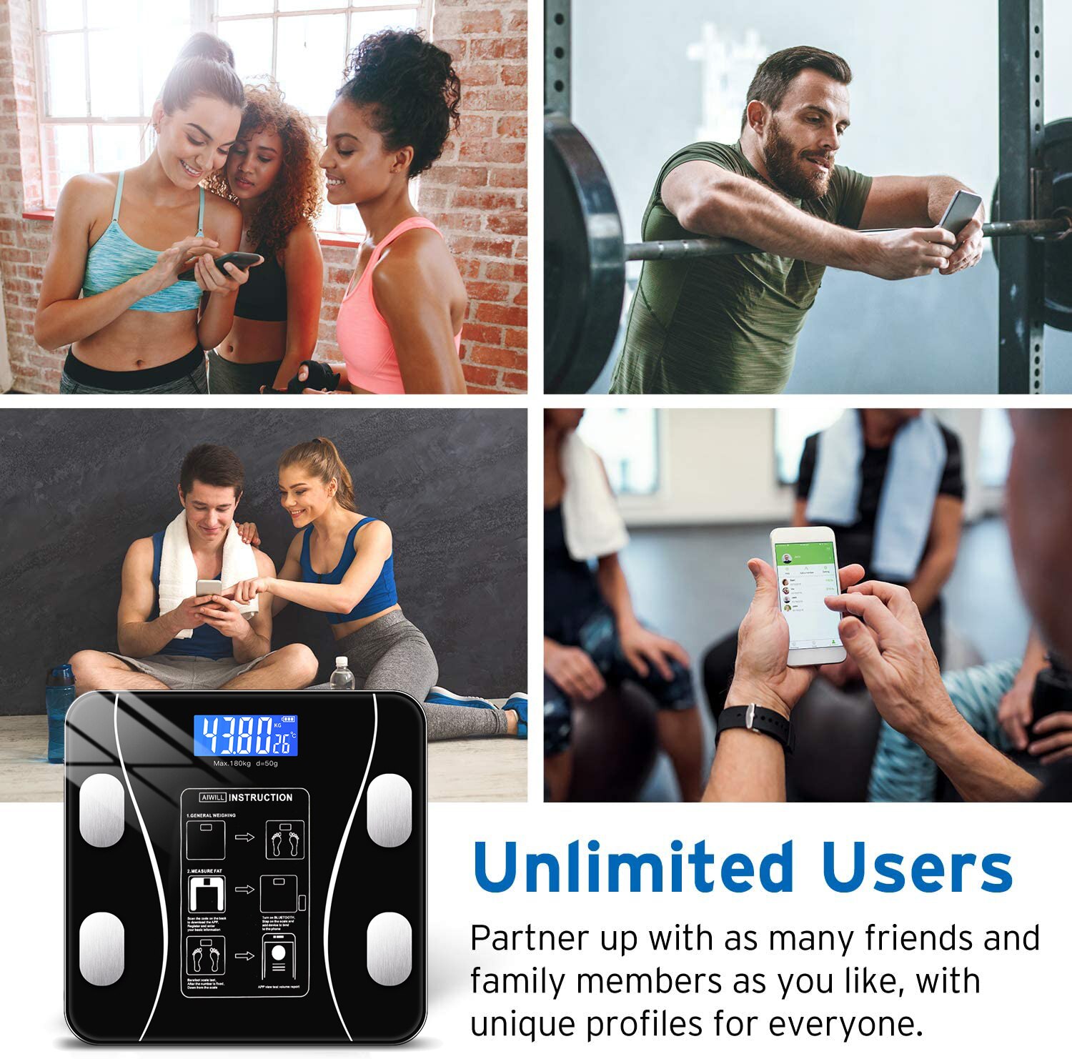 Smart Electric Body Weight Scale Bluetooth Connection LCD Screen Smart APP Analyzer Accurate Measurement Weight Scale