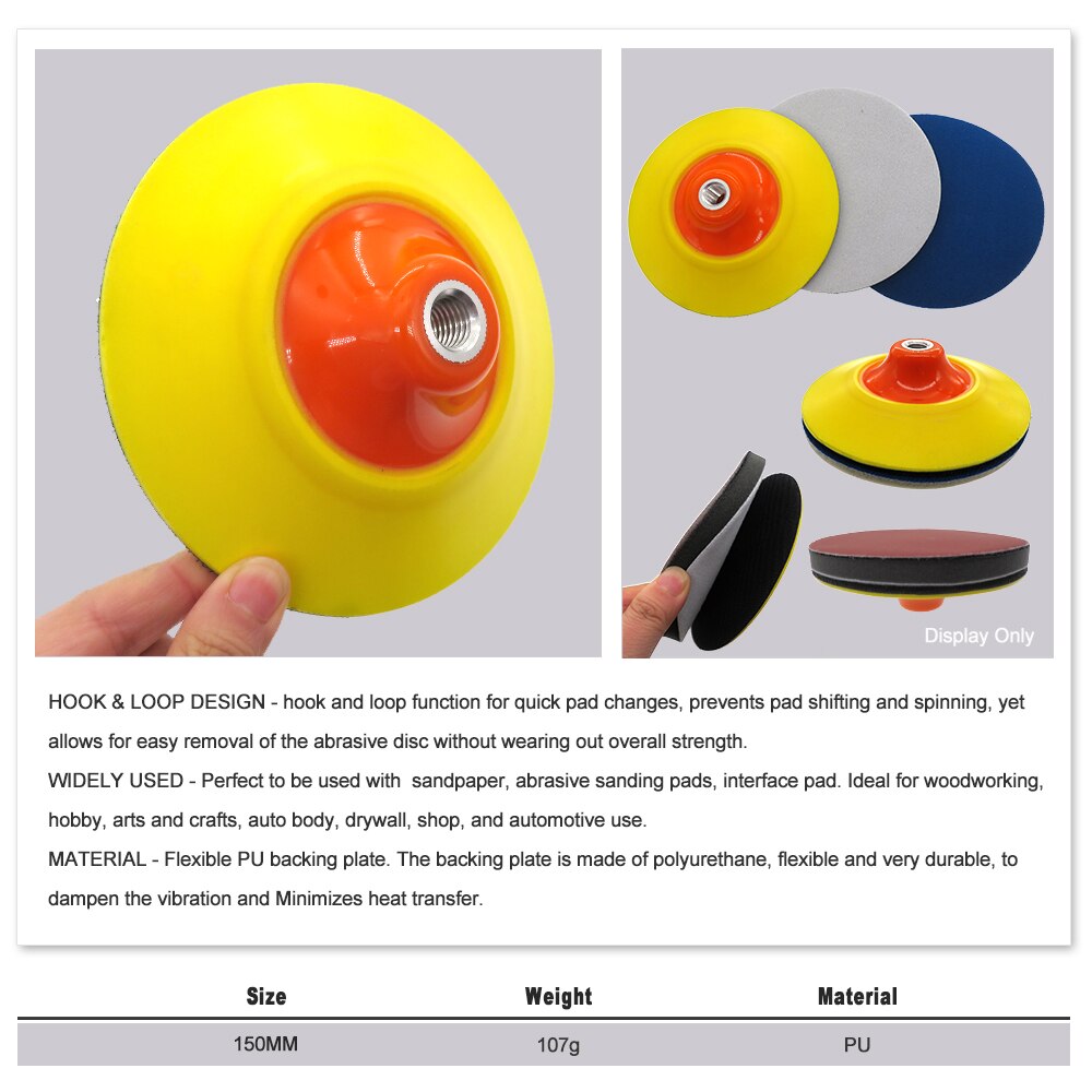 5"/6" Backing Plate Sanding Pad M14 Thread Hook Loop Dual Action Car Polishing Buffing Buffer Pad Abrasive Tools