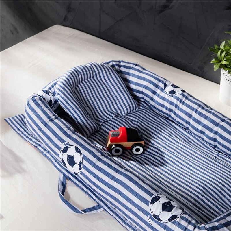 Baby Kinderbox Bed Baby Wieg Pasgeborenen Reizen Babybedjes Gestreepte Gedrukt Kind Lounger Opvouwbare Draagbare Kinderen Katoen Cradle Kid
