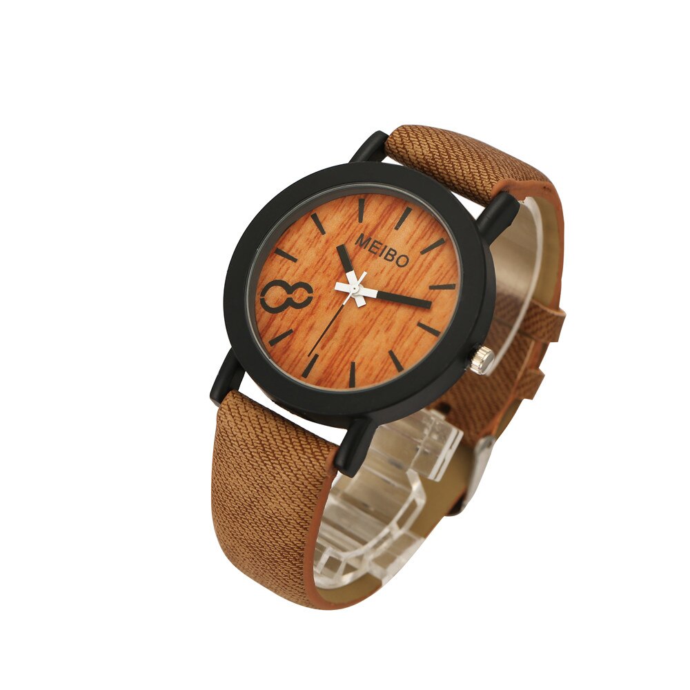 Relojes de negocios de estilo Vintage y Natural para hombres y mujeres, relojes de pulsera de madera informales con correa de cuero de Color madera para amantes de los relojes masculinos: model 4