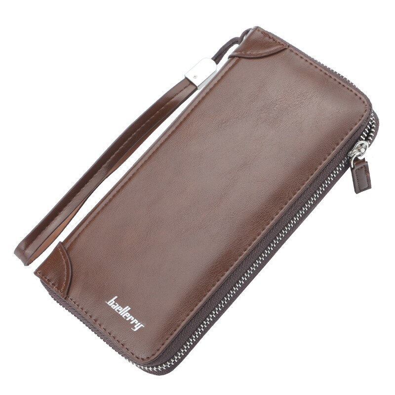 Baellery portefeuille hommes longs portefeuilles en cuir fermeture éclair hommes portefeuille mâle pochette porte-carte décontracté téléphone argent sac à main: Light Coffee