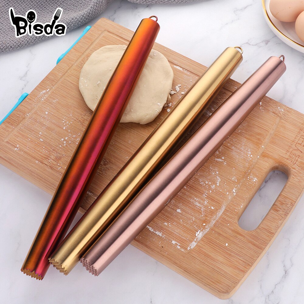 1Pc Stainless Steel Rolling Pin Kitchen Utensils Dough Roller Bake Pizza Noodles Cookie Dumplings Making Non-stick Baking Tool