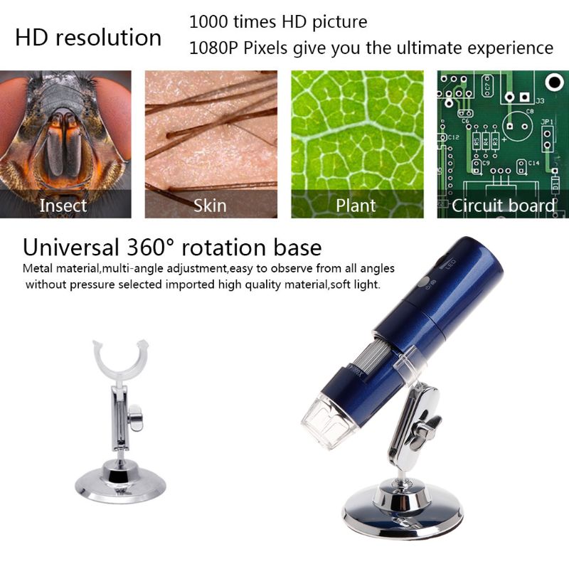 Microscope WiFi HD 1080P, loupe 1000X pour Android iOS iPhone iPad Windows MAC