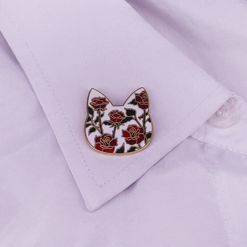 Blommig katt slagnål för djur kattunge illustration badge emalj pin