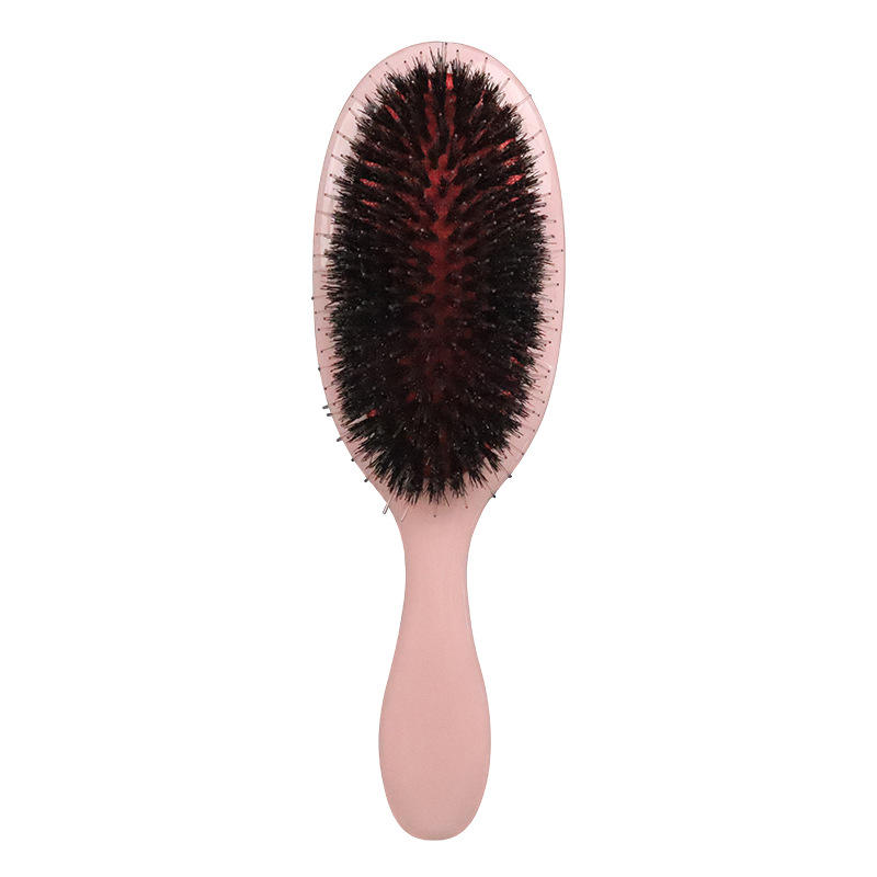1PC Oval Wildschwein Borsten & Nylon Haar Kamm Mini Anti-statische Haar Kopfhaut Massage Kamm Haarbürste Salon haar Pinsel Styling Werkzeug: Rosa