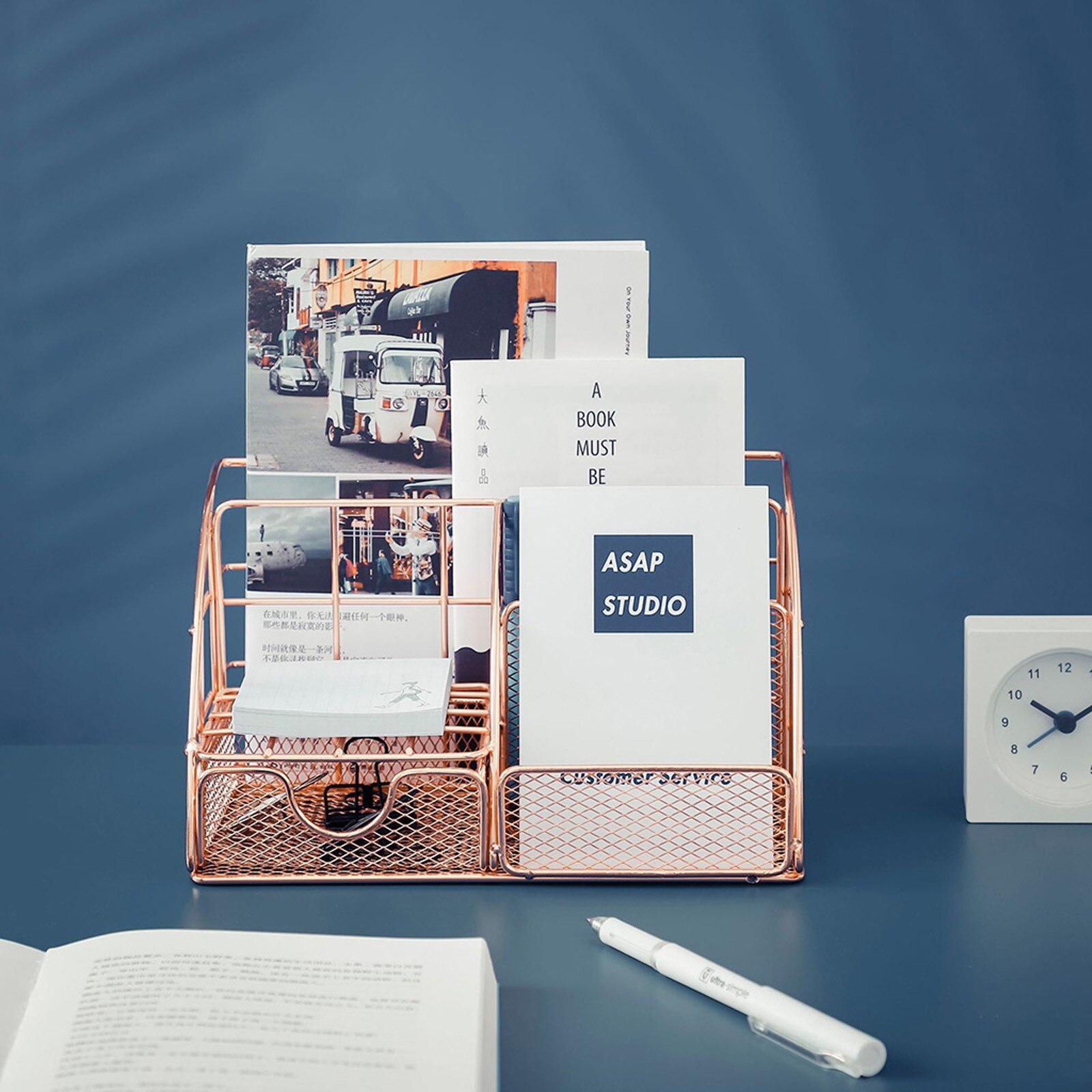 Schreibtisch Lager Kasten Rose Gold Gittergewebe Metall Büro Liefert Zubehör mit Schublade für Heimat Sekretariat machen-hoch Organizer органайзер
