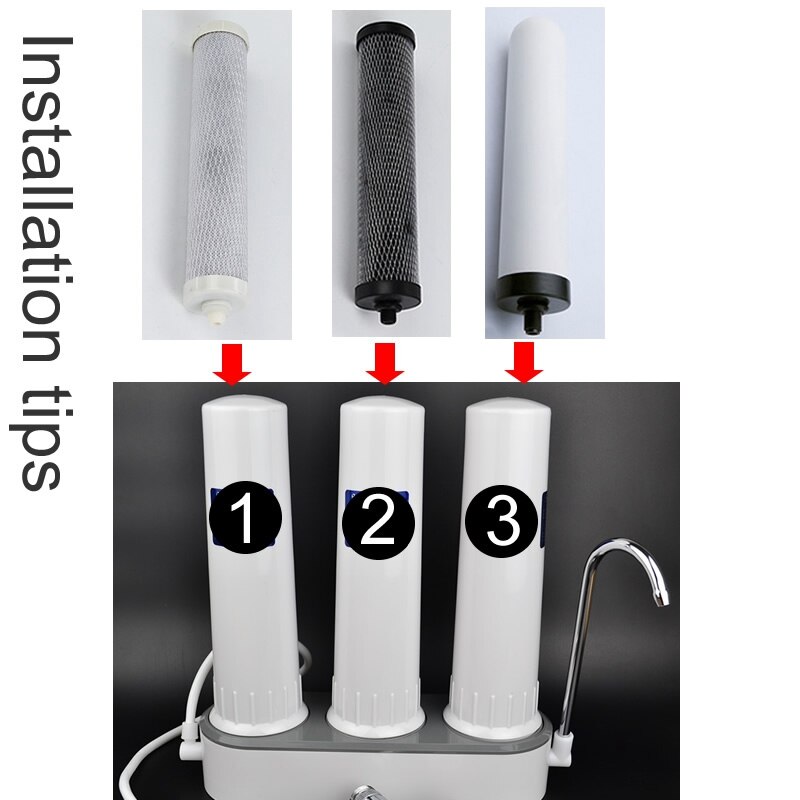 Filtersets voor desktopwaterzuiveraars, actief kool- en keramisch filter, voor waterzuiveraars met 3 niveaus/filteronderdelen