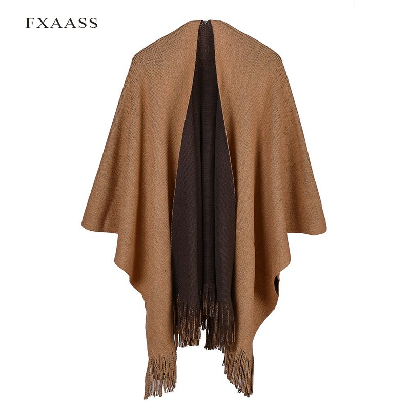Fxaass efterår/vinter sjal solid poncho dame tørklæde stole luksus akryltørklæder varm dobbeltside: 02