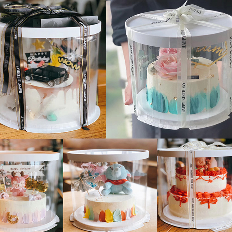 Cajas de pastel transparentes de PVC de 4/6 pulgadas, caja de embalaje de para pastel transparente redondo, decoración de para postre, de aniversario de boda y cumpleaños