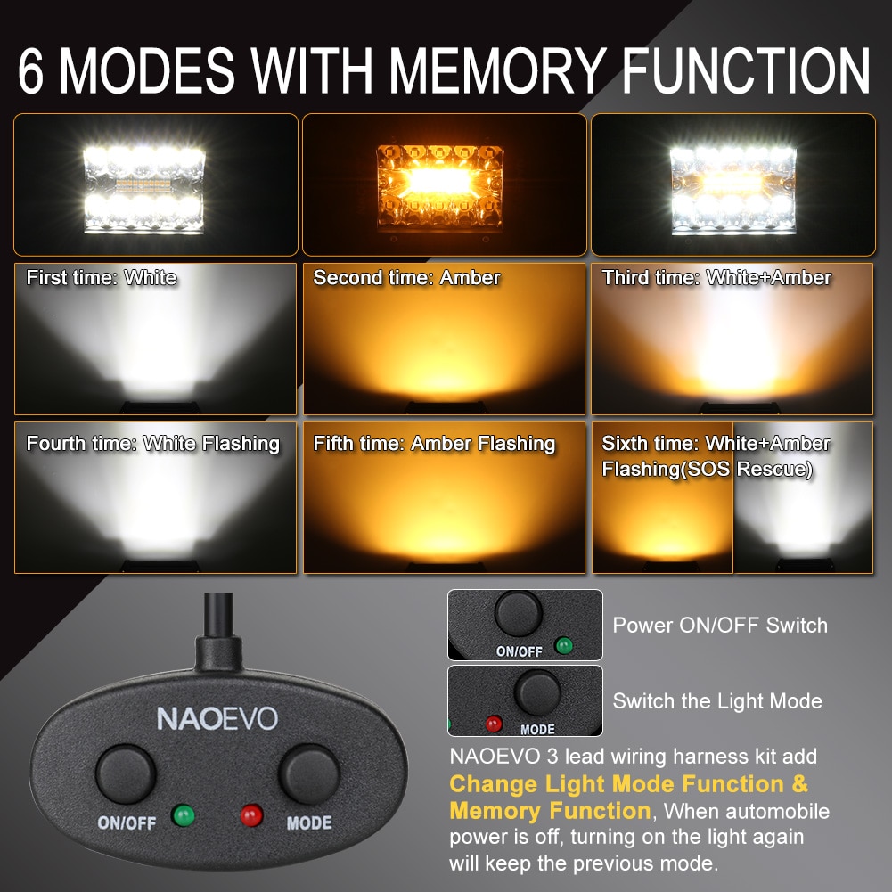 NAOEVO 4x4 Off Road LED Light Bar Pods 4inch 120W 12V 24V 6 Modes Fog Driving LED Work Light For Auto ATV Motorcycle Truck Jeep