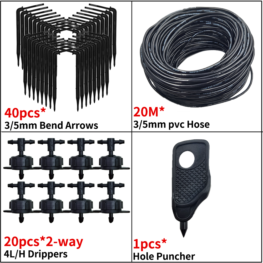 OASIS Greenhouse Drip Irrigation 4-way 3/5mm Drip Arrow 2-way Transmitter Irrigation Watering System for Bonsai Garden 10/20set: Yellow