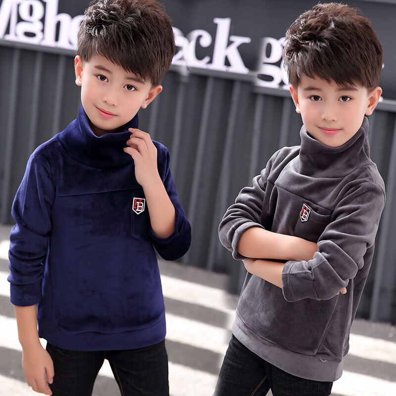 Plus velours enfants t-shirt haut-col hauts pour enfants hiver garçons sweats à manches longues garçons t-shirts adolescent bas