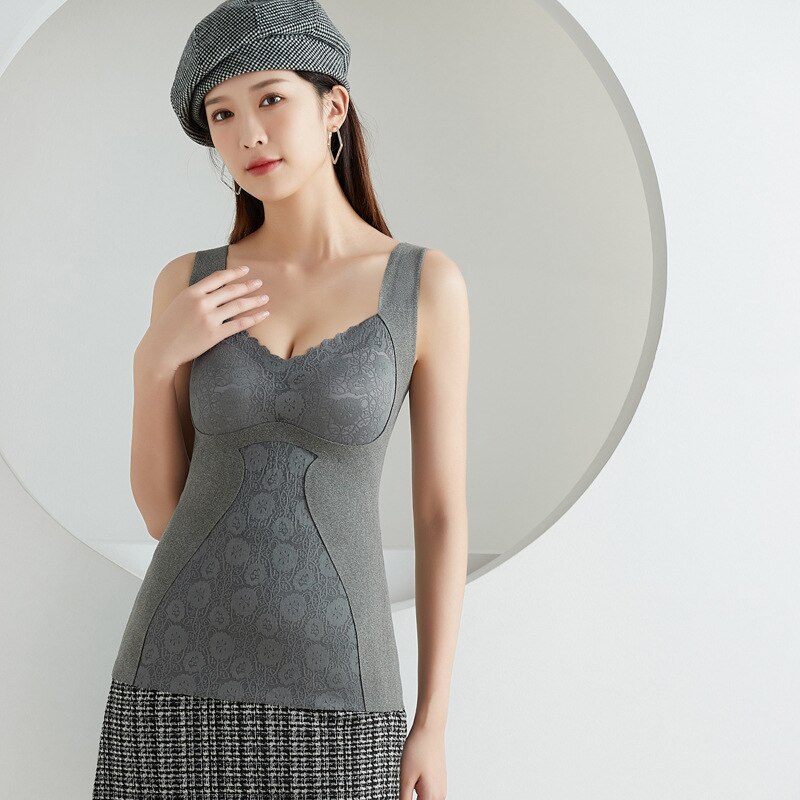 Thermal Underwear Women Fall/winter Wear With Chest Pad Lace Wide-shoulder Vest &amp; Polyester Fiber Velvet Heating &amp; Warm Vest