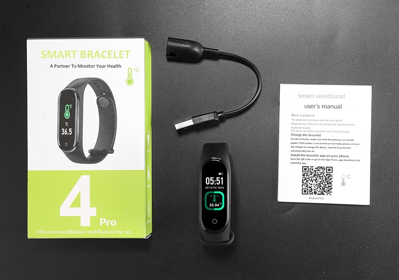 Kropstermometer  m4 pro smart band  m4 band fitness tracker hjertefrekvens blodtryk fitness armbånd smart ur til android ios