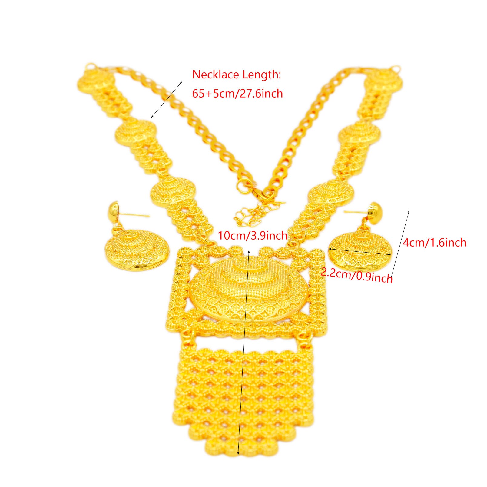 Apingxun 24K Ketting &amp; Oorbellen Sieraden Set Ronde Vorm Oorbel Afrikaanse Arabische Franse Vrouwen Bridal Wedding Luxe Sieraden Vrouw