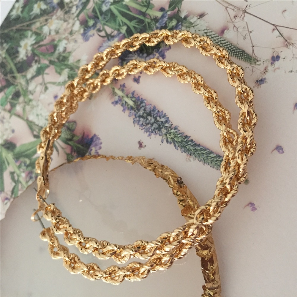 Trend Goud Kleur Gevlochten Grote Hoepel Oorbellen Voor Vrouwen Girl Lady Shiny Sieraden